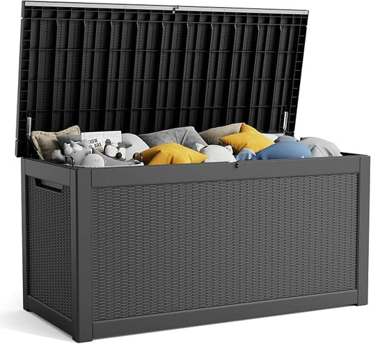 DRATO 260 Gallon Waterproof Outdoor Storage Box, Resin Lockable Deck Box Container for Patio Furniture, Garden & Pool Tools, Black-1