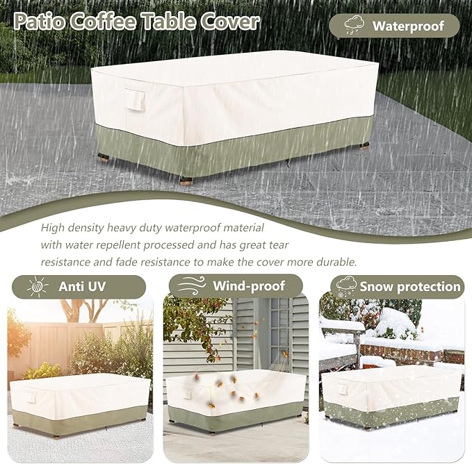 Bitubi Waterproof Patio Coffee Table Cover, Rectangular Outdoor Small Side Table Cover - Fits up to 48L x 28W x 16H inches, Beige