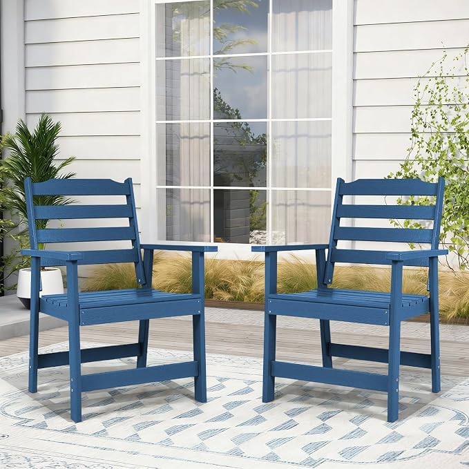 FUNBERRY Outdoor Dining Chairs Set of 2, HDPE Patio Chairs for Outside | Wood-Grain, HDPE All Weather, No Rot or Rust or Crack, UV Fade Shield, 330LBS Weight Capacity, Easy-Clean for Outside