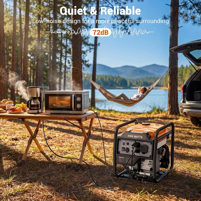 4400 Watts Open Frame Inverter Generator, Gas Powered Portable Generator for Home Backup, RV Ready 30A Outlet, ECO Mode, Quiet Operation, Low Oil Shutoff, Emergency Power, EPA Compliant