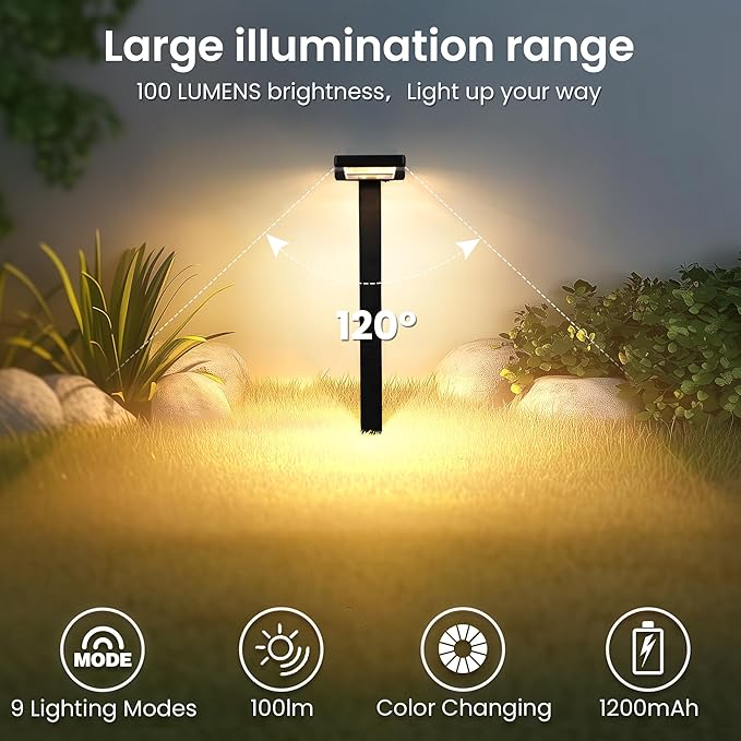 AUDERWIN 6 Pack Color Changing & Sync Smart Solar Pathway Lights, Solar Lights Outdoor Waterproof, 9 Modes (Warm White/Cool White/RGB) Landscape Lighting for Driveway, Walkway, Garden, Yard, Patio