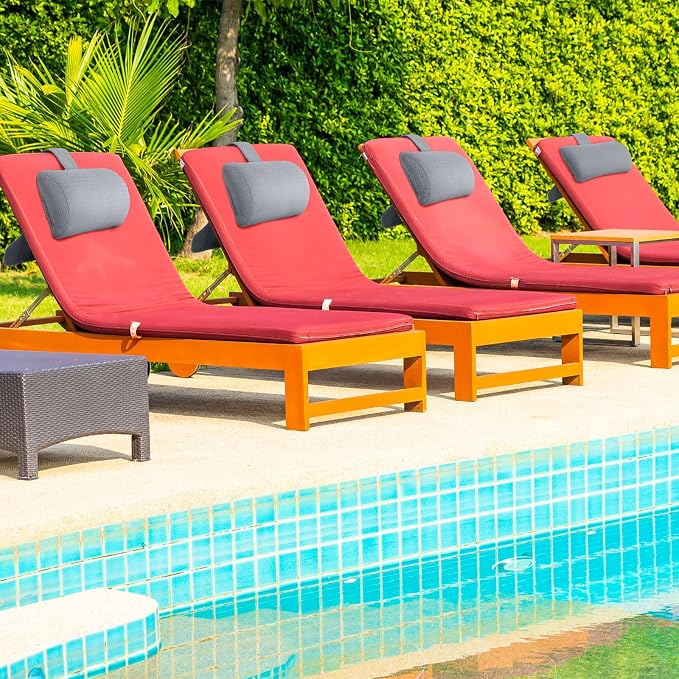 Kigley 2 Pcs Chaise Lounge Headrest Pillow for Patio Outdoor Pool Headrest Pillow Quick Drying Lounger Supplies for Adult with Non Slip Weighted Tail(Gray)