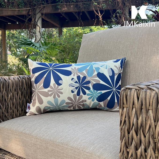 2 Pack Outdoor Lumbar Pillows 12x20 Windmill | Set of 2 rectangular 12x20 outdoor lumbar pillows with inserts, water-repellent covers, hidden zippers, and Windmill print.