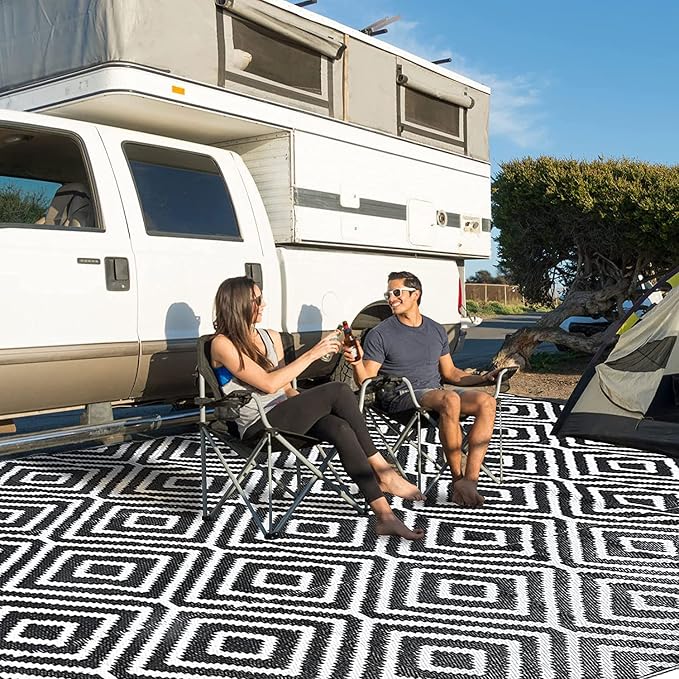 Outdoor Rug 5x8 Waterproof Reversible Patio Rug, Foldable Plastic Straw Outdoor Carpet, Lightweight Portable Camping Mat, Outside Area Rug for RV, Deck, Backyard, Picnic, Beach, Balcony