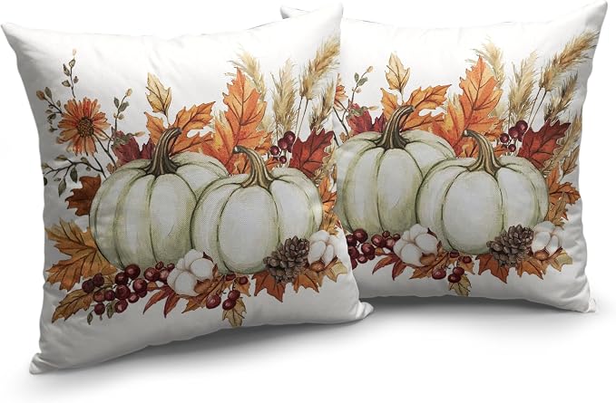 Fall Pumpkin Pillow Covers 18x18 Set of 2 Autumn Harvest Throw Pillow Covers Maple Leaves Pillowcase Thanksgiving Cushion Case for Home Decor Outdoor Sofa