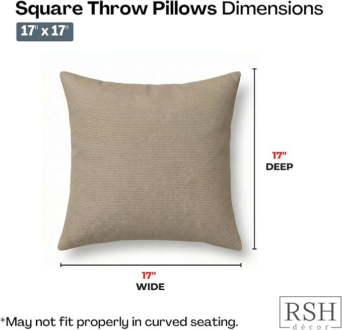 RSH DECOR: Sunbrella Square Throw Pillows Set of 4 | 17" x 17" | Water and Fade-Resistant Performance Fabric | Outdoor Pillow Covers with Down-Alternative Inserts | Made in USA (Vesper Alpaca Stone)