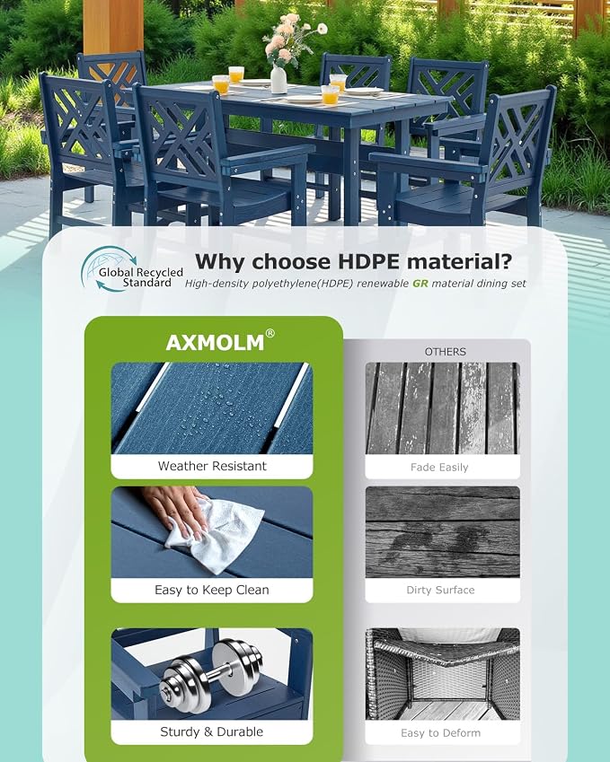 12 Piece HDPE Outdoor Dining Set for 10, Patio HDPE Furniture Set with 2 Table and Umbrella Hole, Outdoor Table and Chairs for Garden, Poolside, Backyard, Deck