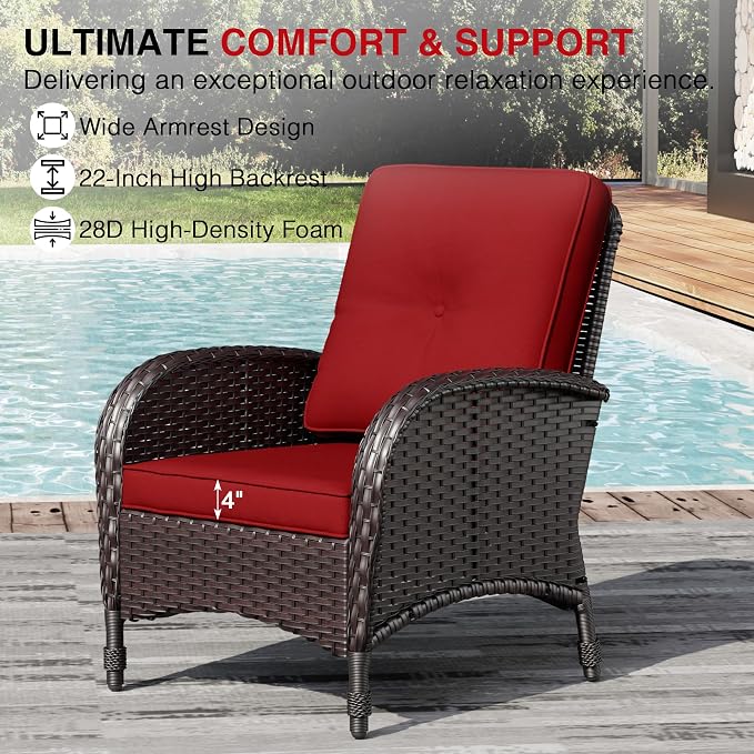 Joyside Wicker Patio Chairs, 6 Piece Rattan Outdoor Furniture with Thickened Cushions, High Back, Deep Seating, Wide Armrest, Outdoor Chairs for Porch, Deck