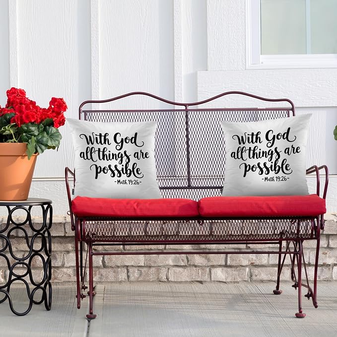 Swono Home Decorative Throw Pillow Covers Bible Quote, Hope with God All Things are Possible Set of 2 Pillow Case Cushion Cover for Sofa Couch Bed Christian Verse Pillows Covers Decor 18x18 Inch