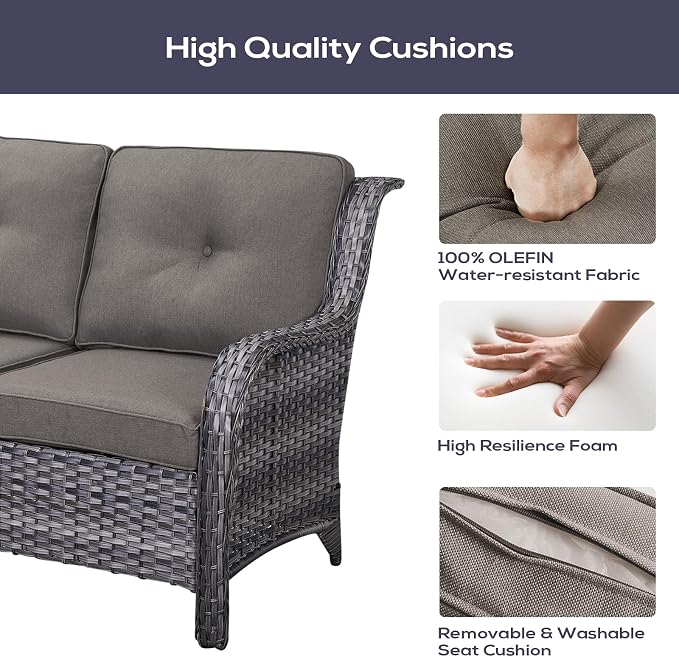 Belord Patio Furniture Set 6 Seats, Oversized Outdoor Sectional Couch, Two 3-Seater Sofas with Coffee Table, Patio Conversation Sets,Ideal for Porch, Deck, Gray Wicker/Gray