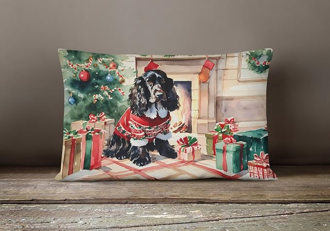 Caroline's Treasures DAC2650PW1216 English Cocker Spaniel Cozy Christmas Throw Pillow Machine Washable, Indoor Outdoor Decorative Pillow for Couch, Bed or Patio, 12HX16W