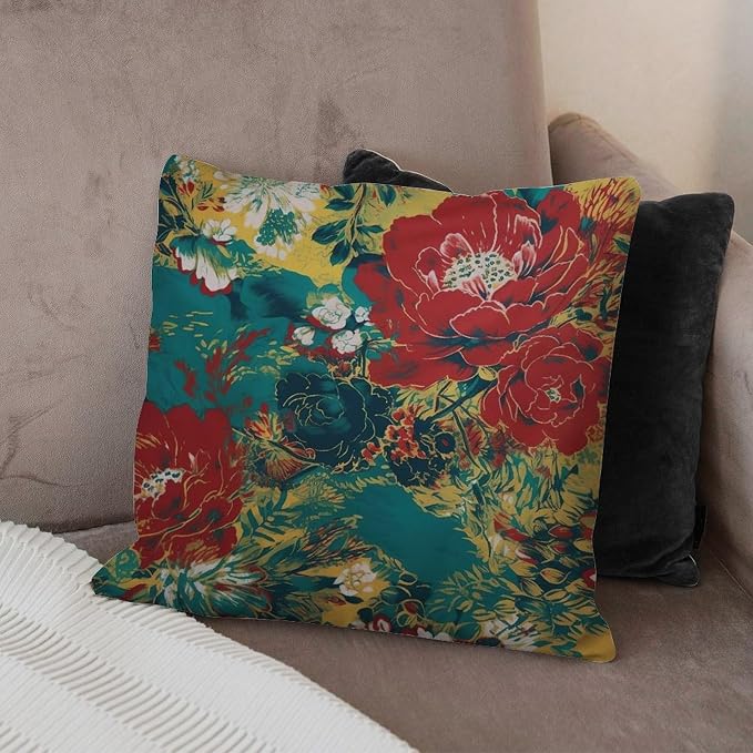 Animal Tiger Stripe Colorful Chinoiserie Throw Pillow Covers Peony Floral Asian Throw Pillow Cover Classic Outdoor Garden Decoration for Patio Funiture Garden 18x18 in