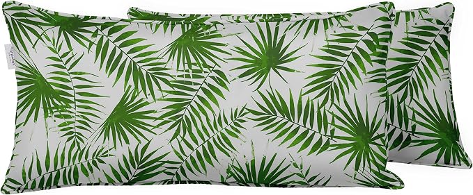 Indoor/Outdoor Polyester Fabric Lumbar Pillow Cover, All-Weather Waterproof Rectangular Cushion Case for Patio Furniture, 16 x 24 Set of 2 - Leaves-86