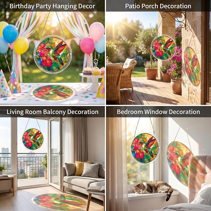 Acrylic Jigsaw Puzzle Suncatcher-Violet Garden Grace, Stained Glass Window Hanging, Home Decor Creative Mom Gifts, Birthday Gifts for Women,Wife, Sisters, Aunt, Besties 7.4in (Hummingbird)