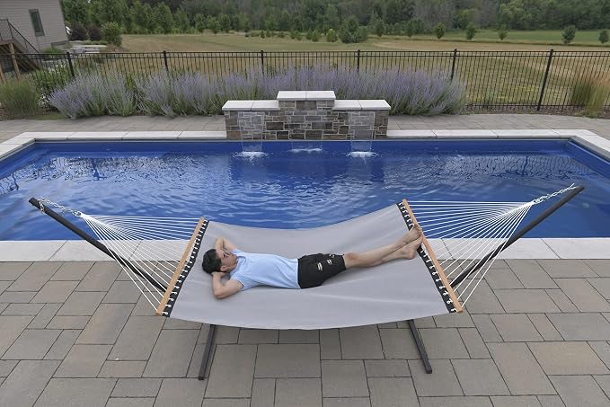 Vivere Quick-Drying Phifertex Fade Resistant Double Poolside Hammock with Spreader Bars (Haven)