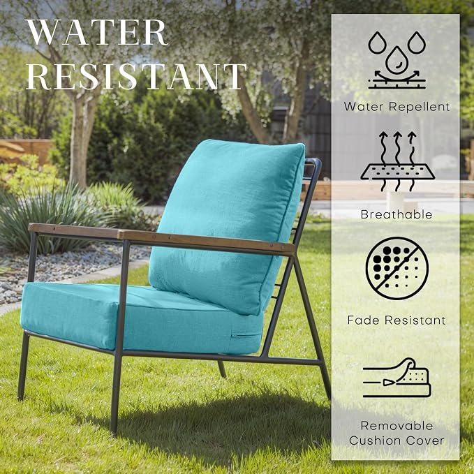 Luxury 24*24*6in Outdoor Patio Cushions, 5 Pieces Teal Outdoor Cushion | 6in Outdoor Patio Cushions, Water-Resistant, Reversible, Removable Cover, for Patio Chairs Sofa Couch Loveseat