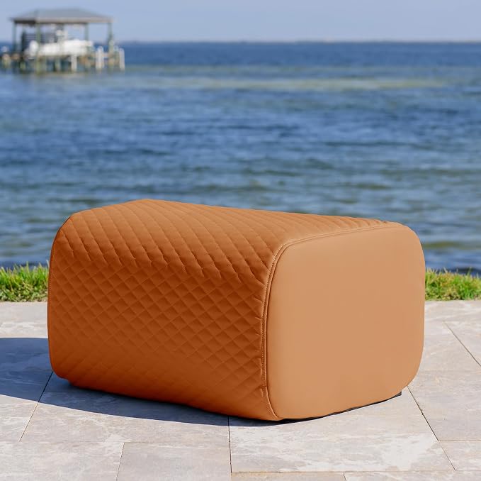 Big Joe Solvana Outdoor Ottoman, Weather-Resistant Cool Touch Silicone Stitched Leather, Ottoman Only, Honey Sand