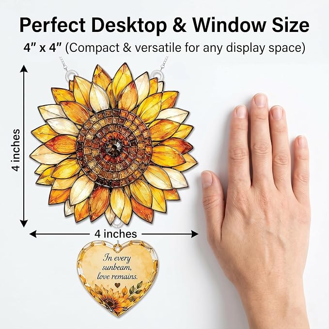 Sunflower Decor 4 inch Memorial Suncatcher for Loss of Loved One, Bereavement Gifts, Sympathy Gifts, in Memory of Loved One Gifts, Remembrance Gift for Loss, Memorial Keepsakes