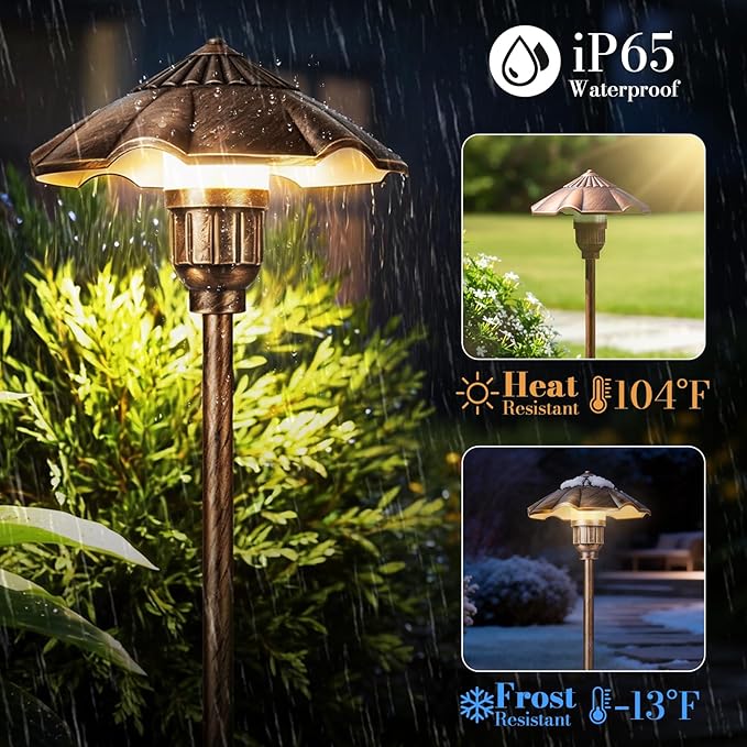 Low Voltage Landscape Lighting 4-Pack, Aluminum 12-24V AC/DC 2900K Pathway Lights, Waterproof Oil Rubbed Bronze Color Wired Path Lights with Connectors for Walkway Yard Garden