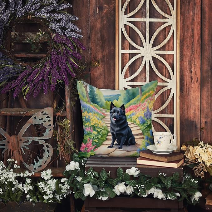Caroline's Treasures Schipperke Spring Path Throw Pillow Machine Washable, Indoor Outdoor Decorative Pillow for Couch, Bed or Patio, 18Hx18W
