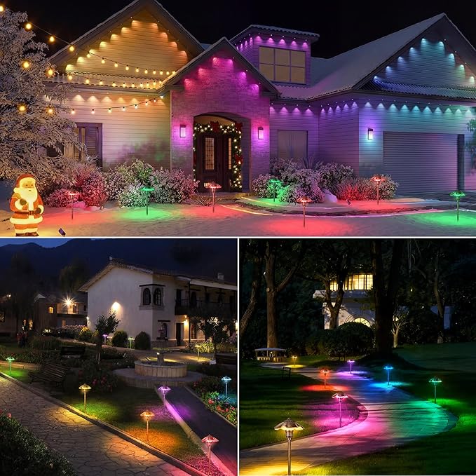 RGBW Color Changing Landscape Lights, IP65 Waterproof Low Voltage Landscape Lighting, Cast-Aluminum LED Spotlight Outdoor for Walkway Path Yard Garden Patio Lawn, 2 Pack