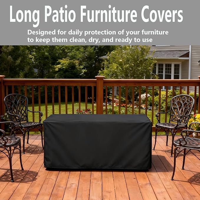 Oslimea Outdoor Dining Table Cover 72 inch Rectangle Patio Dining Table Covers Waterproof Furniture Covers, Windproof, UV Resistant and All Weather Resistant, 72 x 36 x 28 inch, Black