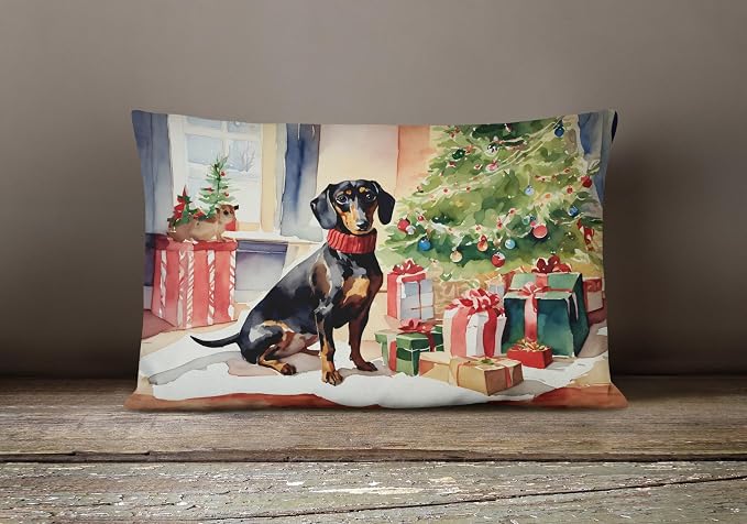 Caroline's Treasures DAC2643PW1216 Dachshund Cozy Christmas Throw Pillow Machine Washable, Indoor Outdoor Decorative Pillow for Couch, Bed or Patio, 12HX16W
