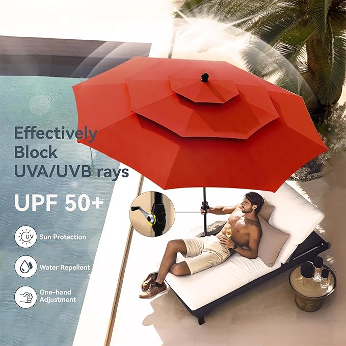 PHI VILLA Outdoor Dining Set with Umbrella for 4, Patio Dining Funiture Set with Metal Outdoor Table and Chairs Foldable with Adjustable Backrest (No Umbrella Base)