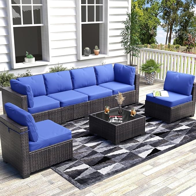 Garvee Patio Furniture Set, 7-Piece Outdoor Couches for Patio, Wicker Sectional Sofa with Coffee Table & Cushions