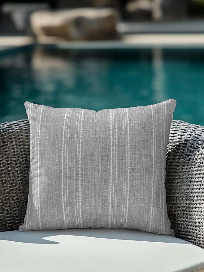 Waterproof Outdoor Pillow 1 Pack Gray Linen Stripes Decorative Throw Pillows Cover & Insert 18x18 Inch Pillowcase Parallel Vertical Lines Pillows for Couch Sofa Bed Patio Furniture Indoor Outdoor