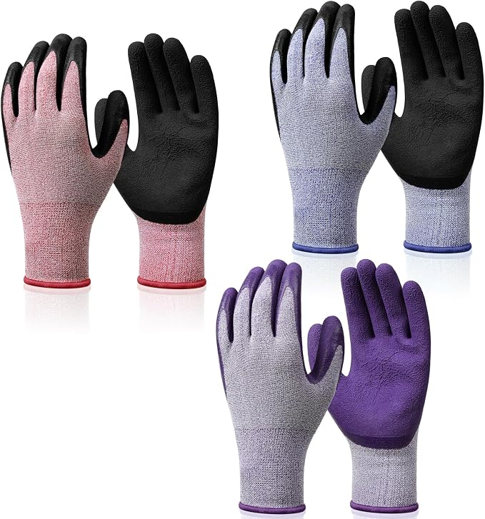 Ainiv 3 Pairs Kids Gardening Gloves Thorn Proof | Soft Rubber Coated Kids Work Gloves with Grippy Gardening Gift