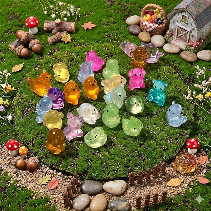 60Pcs Glow in The Dark Mini Resin Animals Mystery Bags,Individually Wrapped Blind Bag Resin Animals,Tiny Animal Figurines for Fairy Garden,Terrarium Decor,Party Favors,DIY Crafts