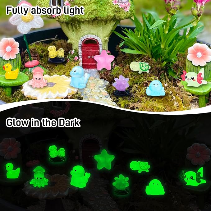 120 Pcs Luminous Mini Ocean Resin Animals Glow in The Dark Tiny Sea Animal Figures Marine Miniature Figurines for Crafts Micro Landscape Fairy Garden Aquarium Decoration