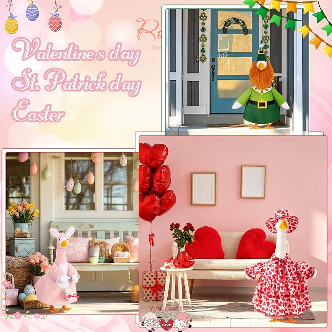 FuWeave 8 Set Holiday Porch Goose Outfits 17'' Goose Clothes Summer Fall Halloween Christmas Winter Thanksgiving Valentine St. Patrick Easter 4th of July Lawn Porch Geese Costume for Patio Yard Decor