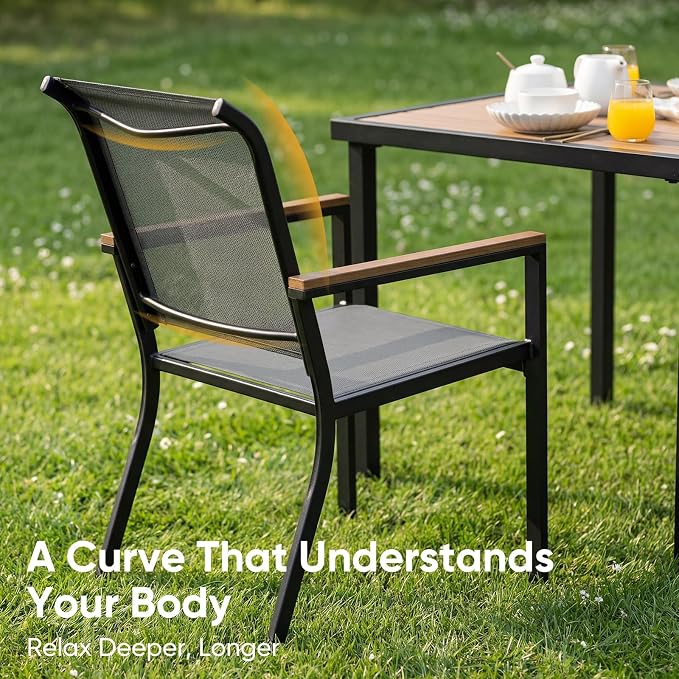 NATURAL EXPRESSIONS HDPS Patio Outdoor Table and Chairs Set for 4, Patio Dining Set with 4 Textilene Chair and 36” Square Fauxwood Patio Table with Umbrella Hole for Garden, Backyard, Deck (Grey)
