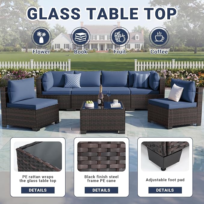LEVELEVE 9 Pieces Outdoor Patio Furniture Sets,Rattan Conversation Sectional Set,Manual Weaving Wicker Patio Sofa,w/Table&Ottoman