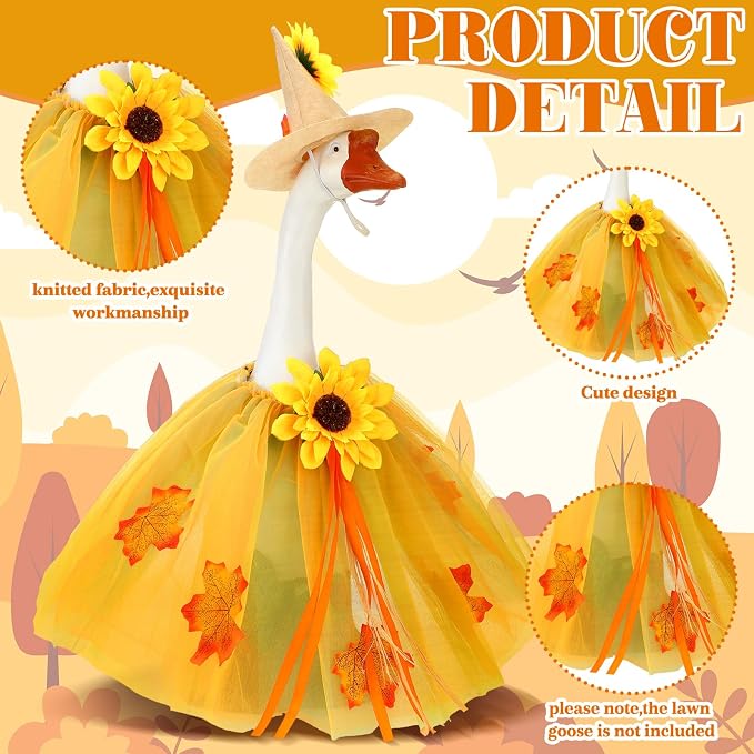 Soulchen 1 Set Fall Porch Goose Outfit 23 Inch Autumn Maple Leaves Cement Goose Clothes Dress and Hat Costume Set for Thanksgiving Party Yard Lawn Outdoor Garden Patio Decor