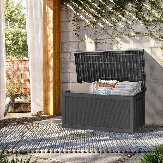 TARKARI 330 Gallon Outdoor Storage Box Waterproof, Resin Deck Boxes with Lockable Lid & UV-Resistant for Patio, Pool, Garden Furniture Cushions & Accessories, Black