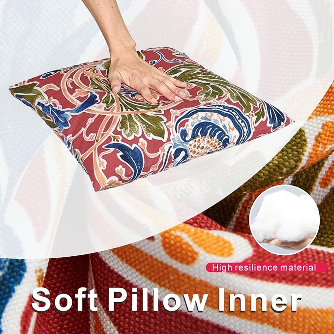 JMGBird 2 Colors Blue and Red Outdoor Pillows Waterproof Throw Pillows | 18×18 Waterproof Outdoor Pillow covers with inserts Outside Pillows for patio furniture