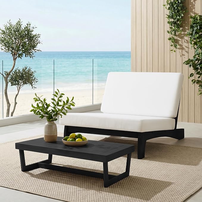 4 Piece Teak Outdoor Patio Frutnire Set, 4 Seater Patio Conversation Sets with Thick Cushions, Outdoor Sectional Furniture with Coffee Table - Beige