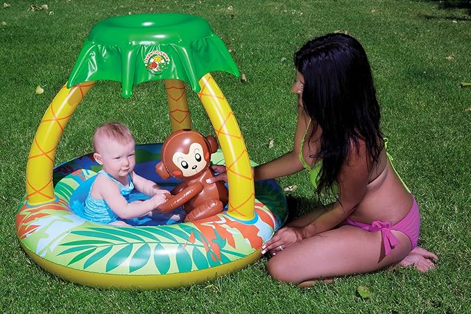 Poolmaster Learn-to-Swim Go Bananas Monkey Inflatable Kiddie Pool With Canopy
