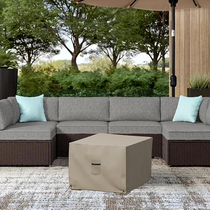 Covers & All Outdoor Ottoman Cover, 12 Oz PVC Coated Polyester, Waterproof Ottoman Slipcover, Square Patio Furniture Covers Suitable for Indoor and Outdoor Use (36" L x 36" W x 12" H, Beige)