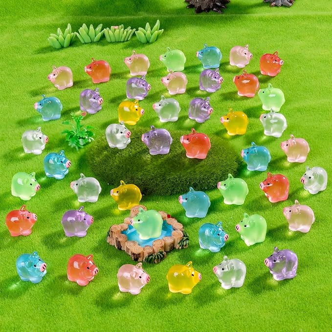 70 Pcs Mini Resin Pig Figurine Bulk Mini Pig Figurine Cake Decorations Cute Miniature Resin Sculpture Ornament Micro Landscape Office Garden Desk Party Tabletop Decor