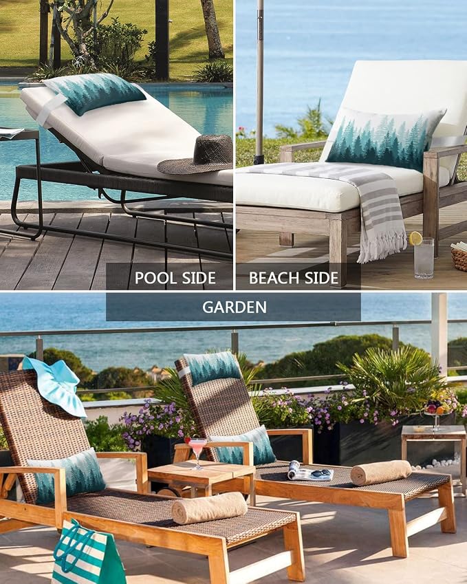Outdoor Pillows Covers with Inserts Forest Tree Silhouette Teal Green Abstract Gradient Waterproof Pillow with Adjustable Strap Throw Pillows for Patio Furniture Recliner Lounge Chair, 12" x 20", 1PCS