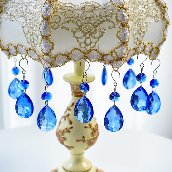 10 Pcs Blue Crystal Bauhinia Suncatcher Prisms Chandelier Window Decor | Blue Crystal Bauhinia Prisms Suncatcher Pendants 3 Inch Chandelier Beads Replacement Hanging for Window Garden Wedding Decor