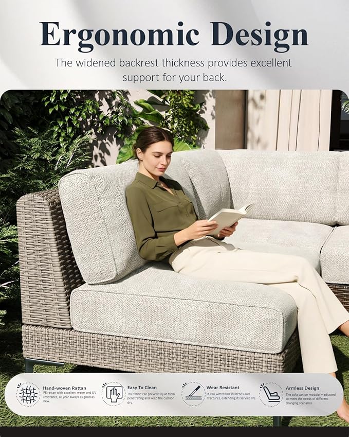 LayinSun 8-Piece Wicker Rattan Patio Furniture Set, Deep Seating Outdoor Modular Sectional Sofa Conversation Set with Thick Cushions for Lawn, Garden