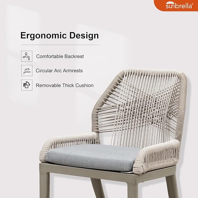 PURPLE LEAF 9 Pieces Round Dining Set Patio Aluminum Modern Round Table and Wicker Chairs with Cushions for Kitchen Backyard Garden Outdoor Furniture Sets, Light Grey
