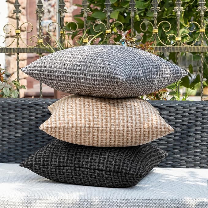 Kevin Textile Outdoor Waterproof 22"x22" Pillow Covers 2 Pack, Black | Water Resistant Weaving Faux Linen Texture Throw Pillow Covers, Outside Decorative Pillowcases for Garden Patio Balcony Couch