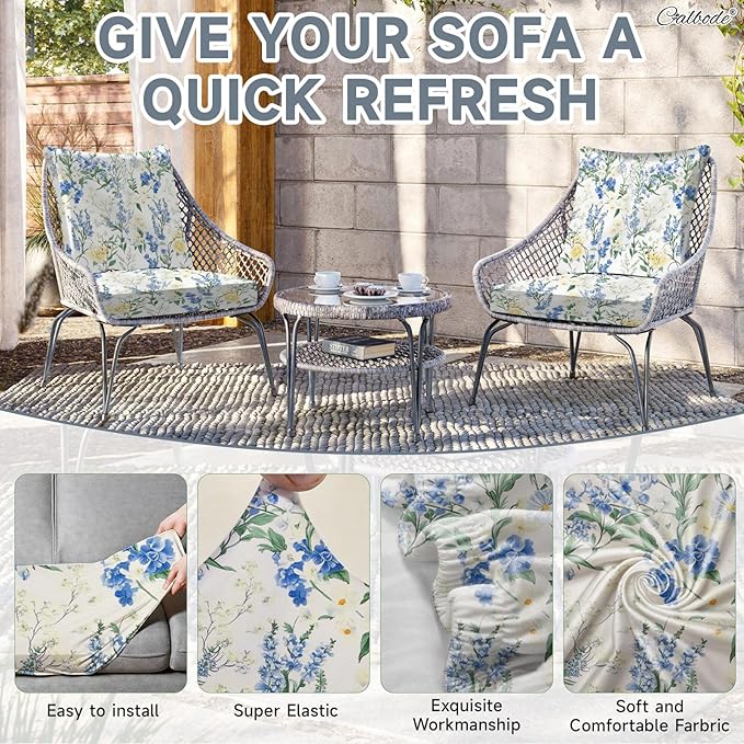 CALBODE 12 Pcs Stretch Outdoor Seat Cushion Covers, Washable Chair Seat Cover for Patio Furniture Cushions Soft Indoor and Outdoor Couch Cover Replacement (Bluebell, Cover Only)
