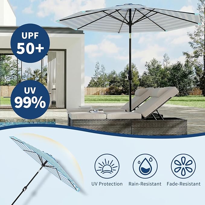 Garvee 9FT Patio Umbrella - Outdoor Table Umbrella with Smooth Crank Lift, Push Button Tilt and 8 Sturdy Ribs - Market Umbrella UV Protection Waterproof for Pool, Deck, Yard, Garden